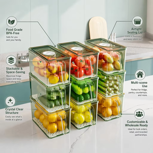 食品グレードの積み重ね可能な冷蔵庫オーガナイザービン、蓋付き、BPAフリーのプラスチック製保存容器、野菜、果物、キッチン、パントリー、冷凍庫用 - Product Image 6