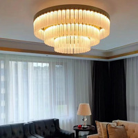 Lustre en cristal sur mesure, moderne et luxueux, à deux niveaux, rond, pour salon, hôtel