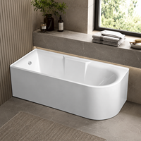 Baignoire à coins arrondis avec bord avant incurvé pour un aménagement mural gain de place, 170 cm, en acrylique, pour droitier