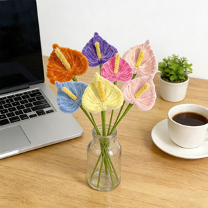 Fiore Artificiale di Anthurium con Filo Intrecciato Fatto a Mano, Stelo Singolo Colorato per Matrimoni e Capodanno - Product Image 4