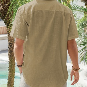 Wholesale Men's Breathable Cotton <b>Linen</b> Beach Shirts Short Sleeve Button Down Casual Vacation <b>Tops</b> - Product Image 2
