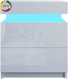Hot Sale High Gloss LED Lights Bedroom Bedside Cabinet <strong>Night</strong> <strong>Stand</strong> With Two Drawers - Product Image 3