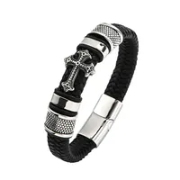 Pulsera trenzada de cuero cruzado de estilo vikingo nórdico para hombre, pulsera con cierre magnético elegante, amuleto vikingo de moda para sujetador