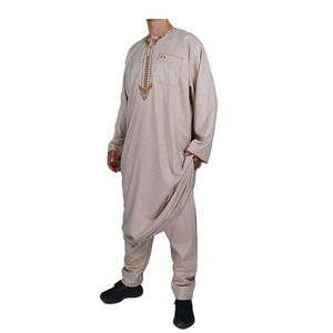 Vêtements islamiques à manches longues pour hommes, thobe en coton pour adultes Pary avec pantalon - Product Image 3
