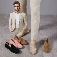 Varsavvas Mocassins en daim pour femme, plats, à enfiler, simples, confortables, à semelle souple, en cuir véritable, pour l'été, modèle Bean, pour commande internationale