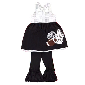 GSPO2320 Ensemble sans manches personnalisé pour petite fille, imprimé baseball à pois noirs, tenues d'automne pour enfants, vente en gros de vêtements pour filles - Product Image 1
