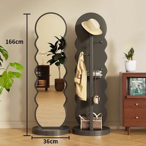 Espejo de pie irregular ondulado personalizado, espejo de cuerpo entero extragrande para diseño del hogar, espejo multifuncional con colgador - Product Image 3