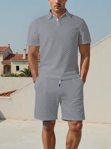 OEM abbigliamento estivo traspirante stile americano Plus Size testurizzato Jacquard Polo t-shirt pantaloncini a maniche corte da <span class=keywords><strong>uomo</strong></span> Casual tuta sportiva - Product Image 3