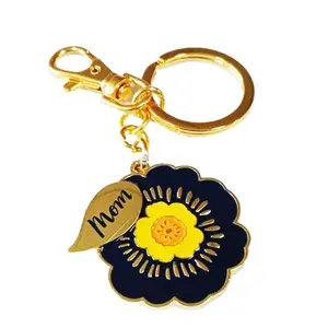 OEM ODM Available Your Own Logo Key Holder Ring Chain Custom Flower Metallic Enamel Keychain For Promotion