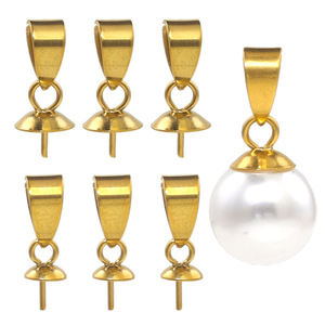 Perle de forme coupelle avec attache pour pendentif |   Connecteur de pendentif en acier inoxydable plaqué or PVD 18 carats pour la fabrication de bijoux DIY, collier de perles, bracelet - Product Image 1