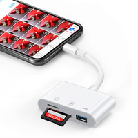 Lector de Tarjetas OTG para iPhone y Teléfonos, Adaptador USB/Tipo-C 3 en 1 con Ranuras SD/TF, Material ABS, Hecho en Shenzhen