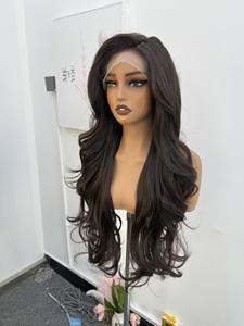 JZW lungo corpo ondulato marrone parrucche per le donne nere futuro capelli capelli resistenti al calore 13x6 in pizzo sintetico parrucche anteriori - Product Image 4