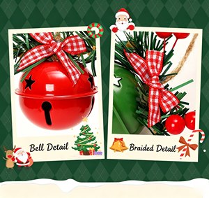 QY Christmas Metal Bell Hanging Ornament Red Green Ribbon <b>Bow</b> Tree Decoration for Holiday Decor - Product Image 3