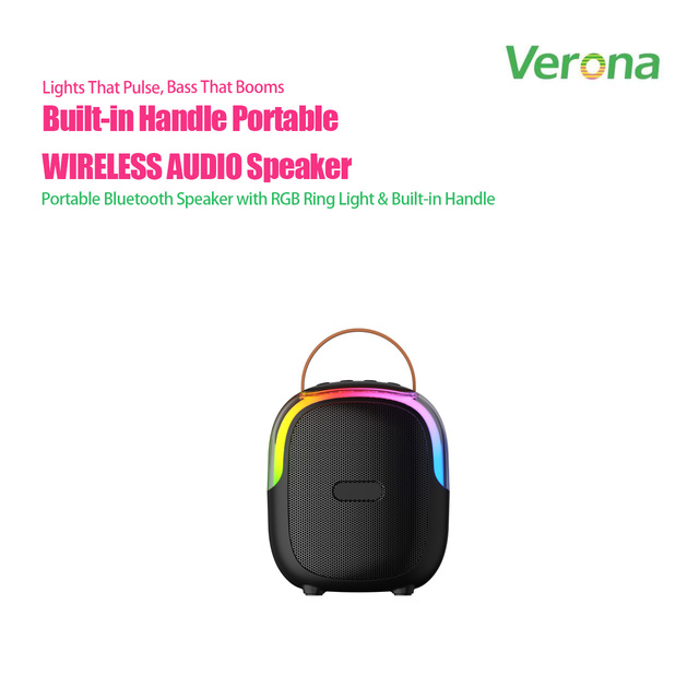 Portable Audio Speaker RGB LED Light Handheld Wireless Boombox Handle 5-10W Output Outdoor Party Camping Built-in Mic No Remote