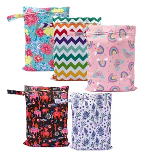 Reusable waterproof Print PUL 30*40cm metal zipper single pocket Diaper wet bag pouch