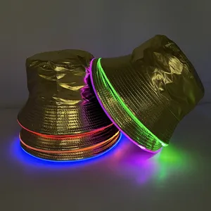 Cyberpunk Golden/argento LED cappello a secchiello al Neon novità forniture per feste luminoso berretto da pescatore donna uomo Hiphop Performance di danza - Product Image 5