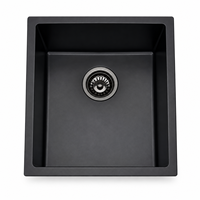 Évier de cuisine professionnel encastré noir 15x19 pouces, fait main, en acier inoxydable nano de calibre 16, cuve simple profonde, avec finition laiton