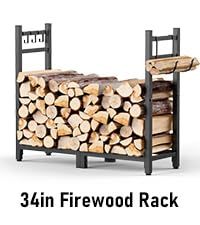 Support en bois extérieur de 34 pouces pour bois de chauffage Support à bois de chauffage extérieur intérieur avec outil de transport de bûches Support à bois de chauffage robuste