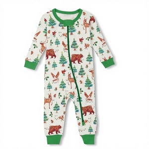 Personalizzazione Invernale 100% Cotone Lavorato a Maglia Morbido Ecologico Stampato Tinta Unita Cerniera Bidirezionale YKK Unisex Manica Lunga per Neonati - Product Image 1