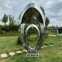 Grande sculpture abstraite moderne en métal, sculpture d'anneau en acier inoxydable, œuvre d'art pour jardin, place publique, centre commercial, décoration