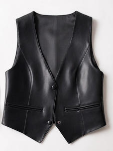 เสื้อกล้ามคอวีทรงเข้ารูป แขนกุด หนังแกะแท้ สำหรับผู้หญิง สไตล์ลำลองอเนกประสงค์ รุ่นใหม่ ฤดูใบไม้ผลิ/ฤดูใบไม้ร่วง ปี 2025 เหมาะสำหรับใส่คู่กับชุดสูท - Product Image 2