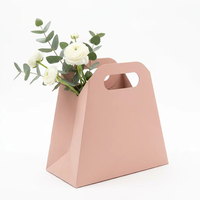 Superbe boîte à fleurs en papier kraft rose, sac de transport décoratif pour bouquet de fleurs avec poignées
