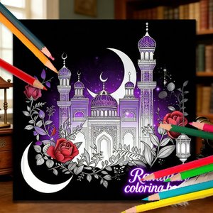 Livre <span class=keywords><strong>de</strong></span> coloriage personnalisé pour enfants sur le thème du Ramadan, éducation islamique, impression avec carton et papier couché, impression offset - Product Image 1
