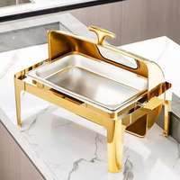 Plat de service de luxe en acier inoxydable doré 9L avec couvercle roulant visible pour la restauration et les événements