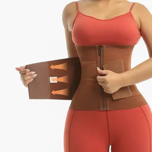 拉链闭合弹性压缩带尼龙乳胶材料紧实瘦身包裹腹部控制腰部女性训练器腰带