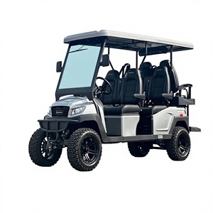 Vehículo utilitario eléctrico naranja y negro de 4 plazas o más, con ruedas y techo cromados, carrito de golf eléctrico, de la marca Company Supply Best. - Product Image 1
