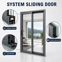 Pintu Geser Aluminium Kaca Tiga Panel Rangka Tipis Kustom untuk Dekorasi Rumah, Balkon, Dapur, Gaya Mewah
