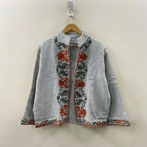 Veste bohème en lin et coton brodé, col mandarin, manches longues, vêtements d'extérieur d'automne pour femmes - Product Image 1