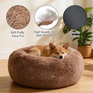 Round Long Plush Super Soft Cat Dog Luxury Fluffy Faux Fur Pet Sleeping <b>Bed</b> Puppy Dog Basket Cushion Mat Portable Cat Dog <b>Nest</b> - Product Image 2