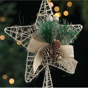 LINGKAI Rattan Woven Christmas <b>Tree</b> <b>Topper</b> Star with Pinecone Bow Rustic Tabletop <b>Xmas</b> <b>Tree</b> Top Star Ornament - Product Image 6