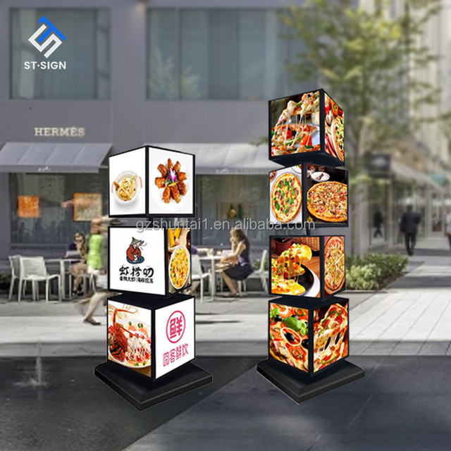 Customizable Rectangle Shape 4-Layer Cubic Display LED Menu Board Rotating Light Box for Advertising