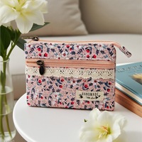 Dompet Kecil Motif Bunga Tempat Kartu ID Dompet Anak Perempuan Dompet Koin Motif Bunga Kantong Koin Kain Katun 4 Lapis Tempat Kartu ID