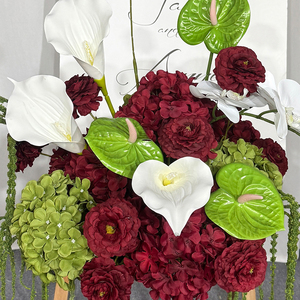 Promise Red Rose Green Hydrangea <b>Silk</b> Artificial <b>Flowers</b> White Calla Lilies for Modern Wedding Welcome Signs Event Decorations - Product Image 4