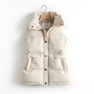 Nieuwe Mode Dames Gewatteerde Jas Vest Koreaanse Mouwloze Winterjas Effen Kleur Knoopstand Kraag Vest