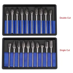 Set file berputar Tungsten Carbide, Batang Duri 3mm Diameter kepala pemotong 6mm 10 buah