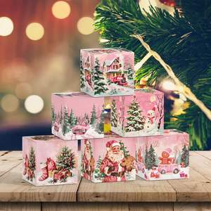 Nouvelle boîte cadeau de Noël rose 2024, boîte d'emballage pour collations de 70 mm avec Père Noël, bonhomme de neige, renne, décoration de fête, cadeau - Product Image 1