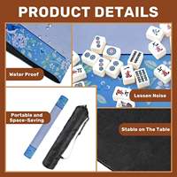 Tapis de mahjong antidérapant bleu à motif floral et oiseaux avec sac de transport pour poker, dominos et jeux de tuiles, tapis de table insonorisant