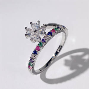 Anello F1183 con Moissanite a Forma di Fiore, in Argento 925, Anello di Fidanzamento a Grappolo per Donne, Taglio Brillante Rotondo con Montatura a Griffe - Product Image 2