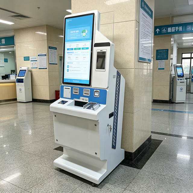 Custom 32 Inch Floor Standing Medical Self-Service Kiosk A4 Printer Hospital Patient Check-in Payment Terminal