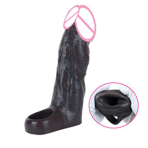 <strong>Black</strong> Big Glans Realistic <strong>Penis</strong> <strong>Sleeve</strong> Reusable Cock <strong>Sleeve</strong> with Cock Ring Silicone <strong>Penis</strong> Enlarger Male <strong>Penis</strong> Sheath Sex Toys - Product Image 1