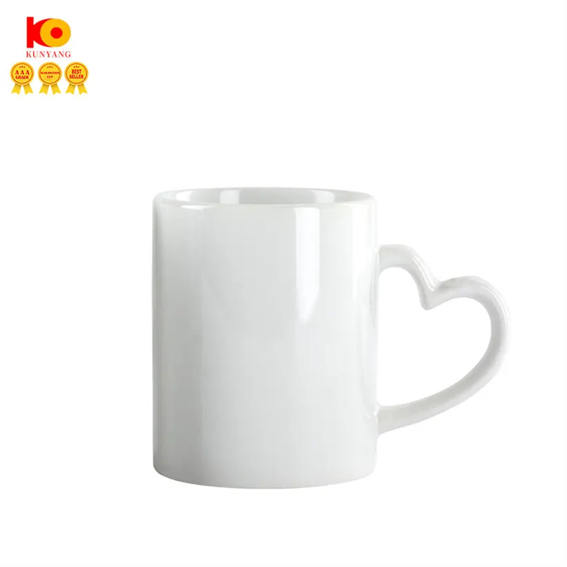 White Custom heart handle Sublimation mug heart shape handled glossy white color Blank Camping sublimation Mug