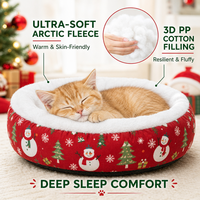 Lit pour animaux de compagnie rond en polaire arctique, luxueux et festif, chaud et doux, pour chiot, sommeil profond, intérieur, hiver, vente en gros, fabricant
