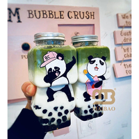 Personnalisé Forme Unique Recyclable Jetable Pet Café Jus De Fruits Bubble Boba Matcha Thé Au Lait En Plastique Transparent Bouteille Tasse avec Couvercle