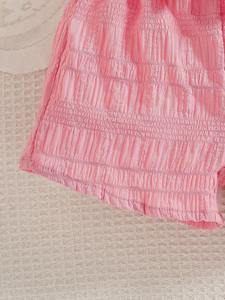 Atmungsaktive, gestrickte, bedruckte, dreidimensionale Schleifen-Baby-Mädchen-Shorts, 100 % Polyester, 4-teiliges Sommerkleidungsset, Baby-Shorts - Product Image 4