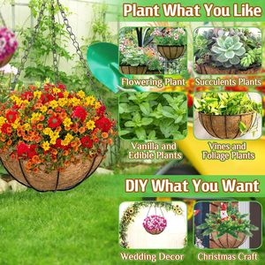Grand pot rond suspendu en fibre de coco fait main pour jardin, panier à fleurs pour décoration - Product Image 2