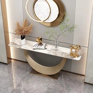 Mesa Consola Esquinera Moderna de Lujo con Mármol y Metal Dorado para Recibidor Decorativo con Espejo para Muebles de Sala de Estar - Product Image 3